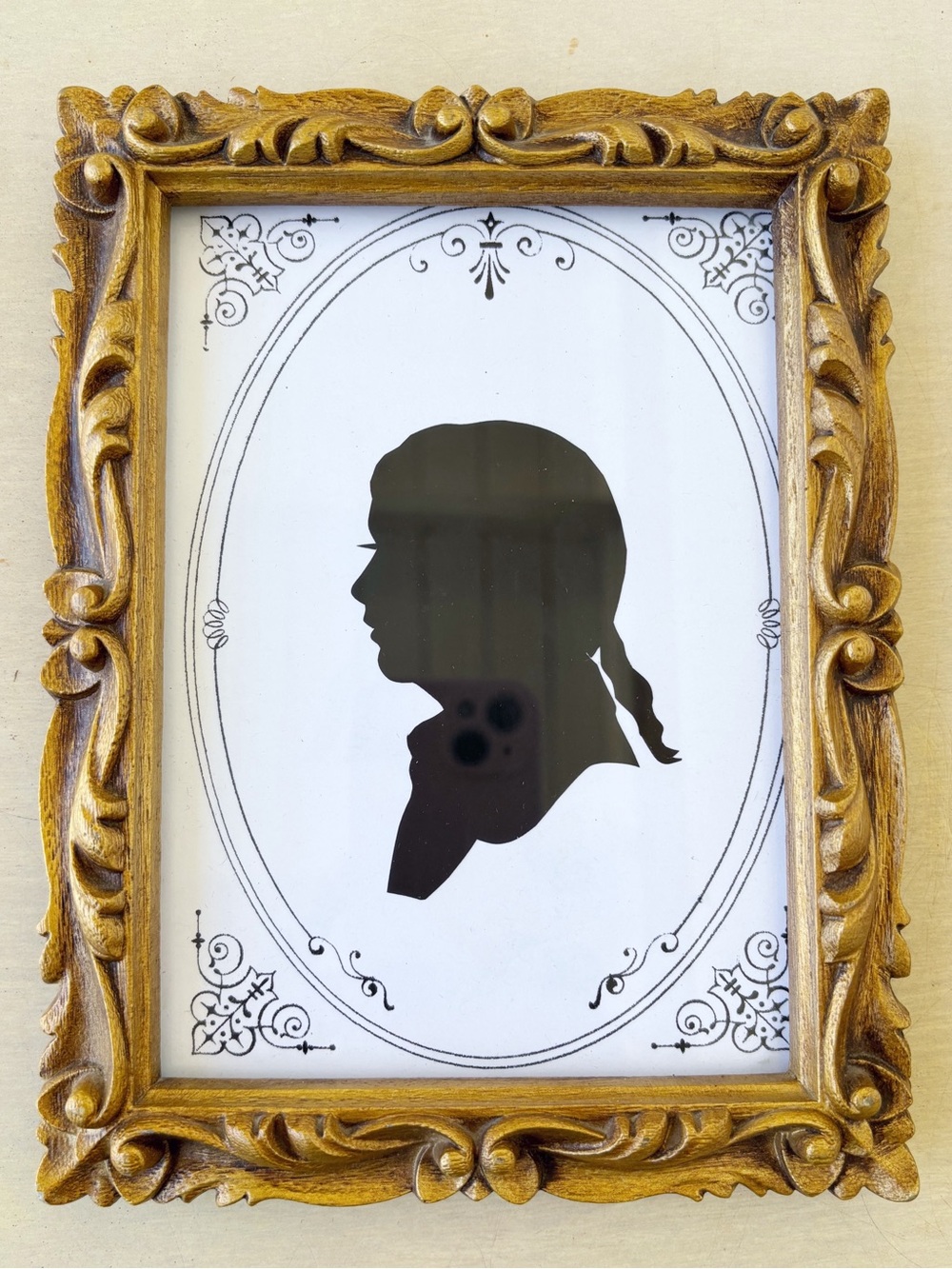 Vintage Silhouette Girl Profile Black Paper Plastic Ornate Frame 5x7